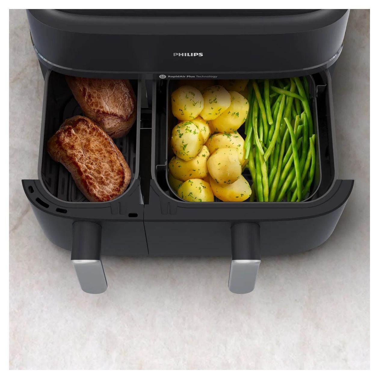 Series 5000 NA551/00 Doppel Heißluftfritteuse 9 l 2750 W  (Schwarz, Silber) 