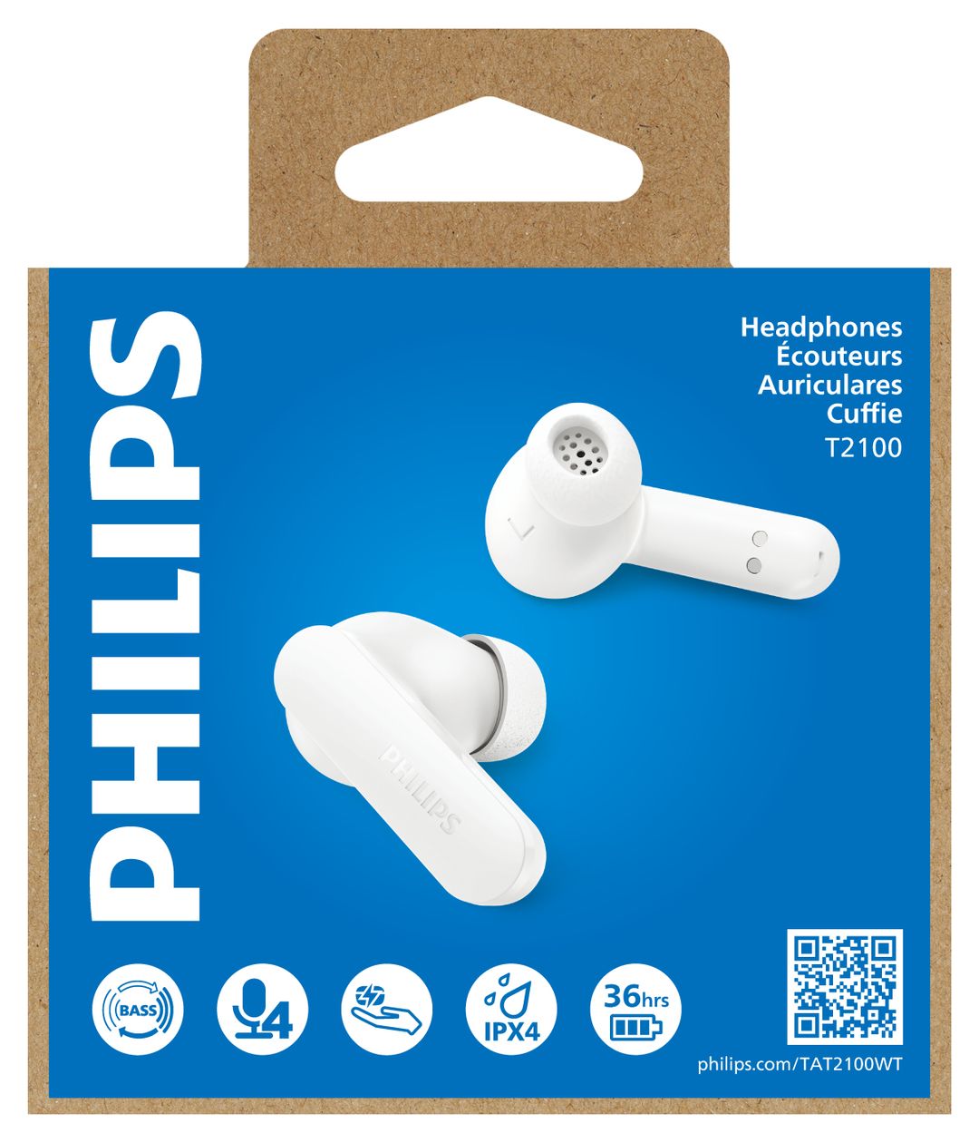 TAT2100WT/00 In-Ear Bluetooth Kopfhörer Kabellos TWS 8 h Laufzeit IPX4  (Weiß) 