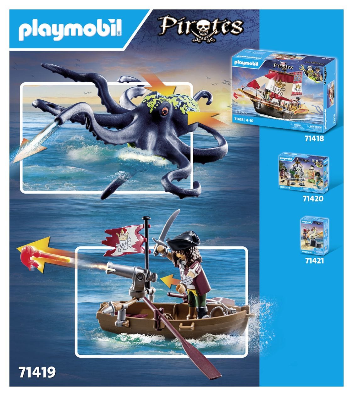 Pirates Kampf gegen den Riesenoktopus Spielset 9 Teile  (Mehrfarbig) 