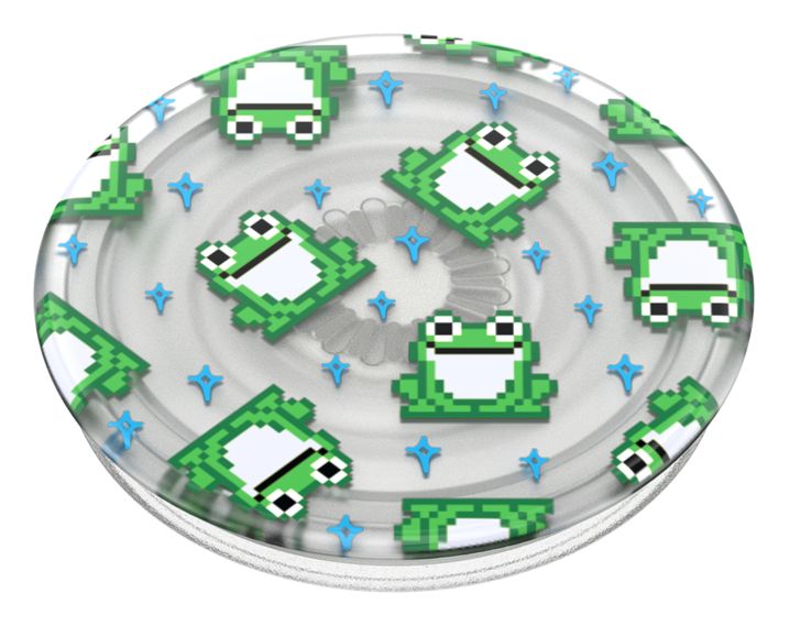 PopGrip Premium Plant 8 Bit Frogs Fingerring für Jede Marke (Grün, Durchscheinend, Weiß) 