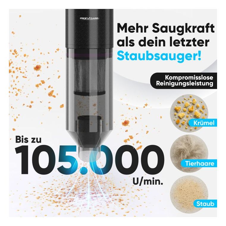 PC-AKS3137 Handstaubsauger Beutellos bis 20 min Laufzeit 7,4 V HEPA  (Anthrazit) 