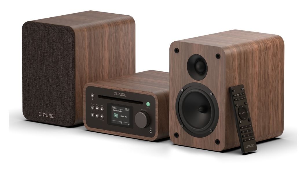 Classic Stereo Mini Heim-Audio-Mikrosystem DAB+, FM 40 W Bluetooth  (Braun, Walnuss) 