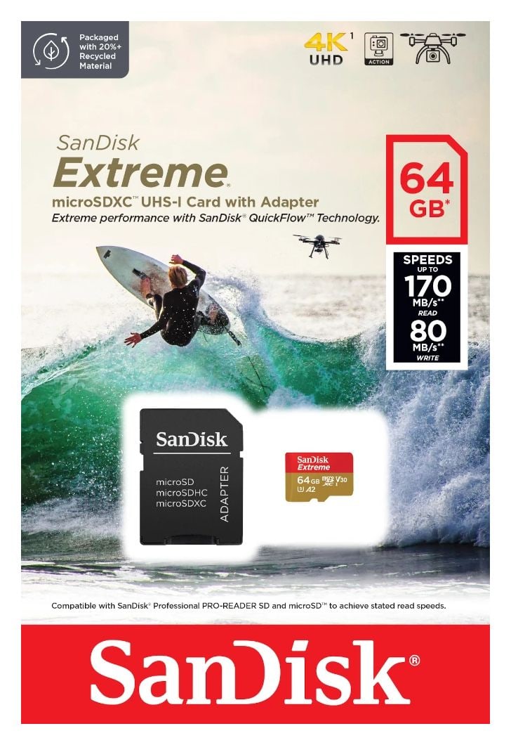 Extreme A2 MicroSDXC Speicherkarte 64 GB Class 3 (U3) Klasse 10 