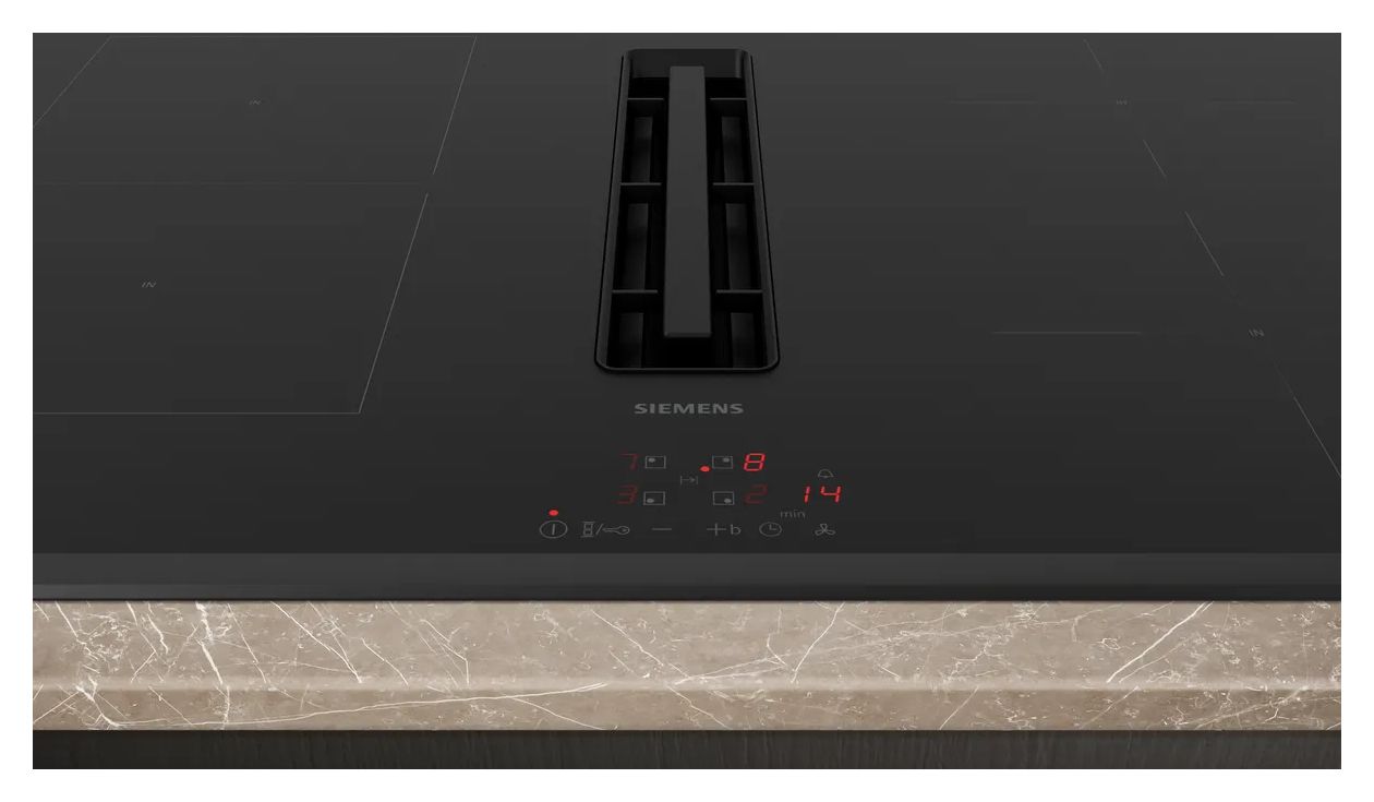 iQ300 ED851BGA7 (ED851BS16E + HZ9VDSB2) autarkes 80 cm Induktionskochfeld 4 Kochzonen mit integriertem Dunstabzug 