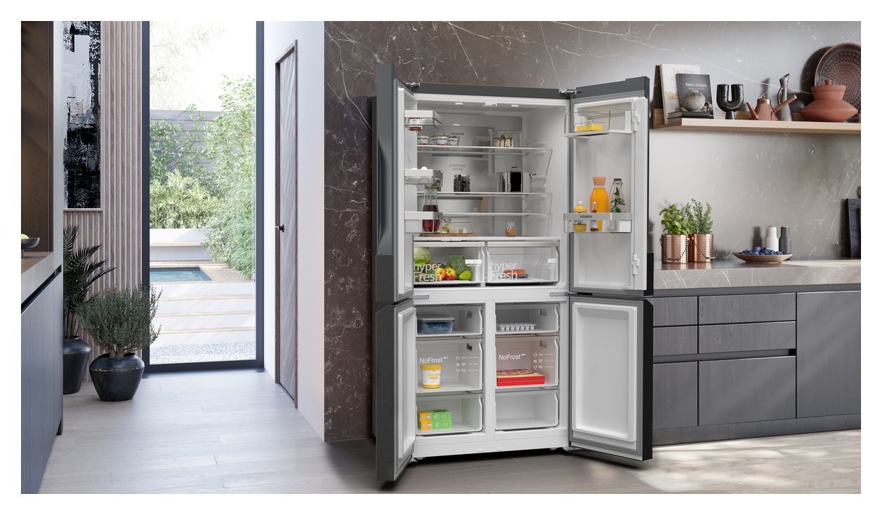 iQ300 KF96NAXEA Side-by-Side Kühl-/ Gefrierkombination French Door 405 l / 200 l 333 kWh NoFrost 1830 mm x 910 mm  (Schwarz, Edelstahl) 