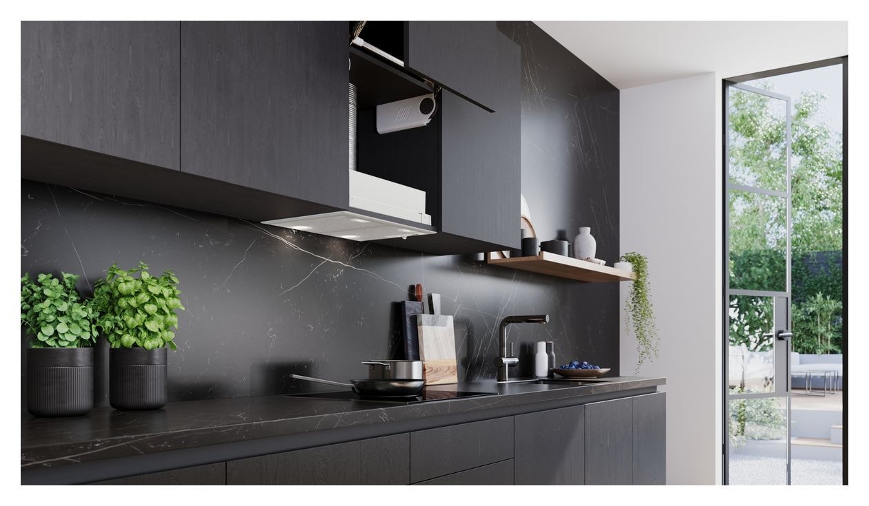 iQ300 LB55566 Lüfterbaustein Abluft/Umluft Dunstabzugshaube/Esse Einbau 53 cm (Metallisch, Silber) 