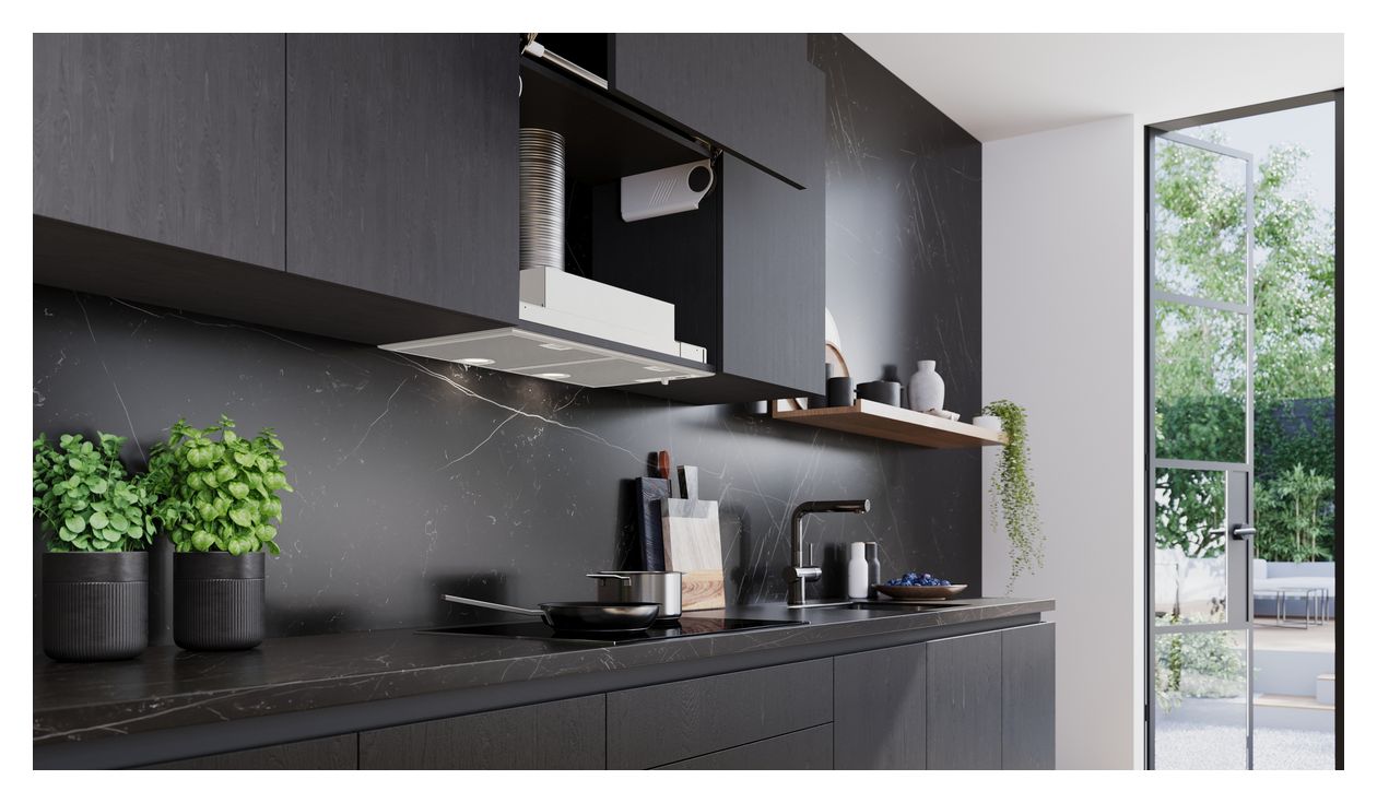 iQ300 LB75566 Lüfterbaustein Abluft/Umluft Dunstabzugshaube/Esse Einbau 73 cm (Metallisch, Silber) 