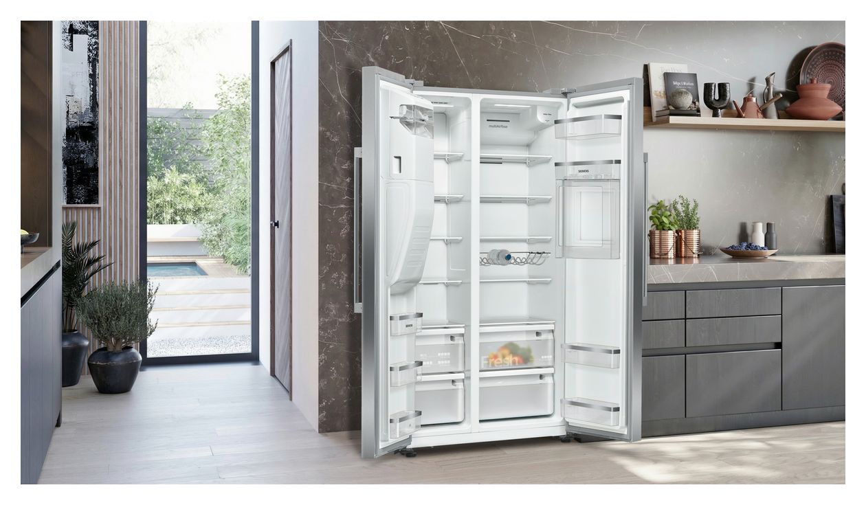 iQ500 KA93GAIEP Side-by-Side Kühl-/ Gefrierkombination 369 l / 191 l 323 kWh NoFrost 1787 mm x 908 mm  (Edelstahl) 