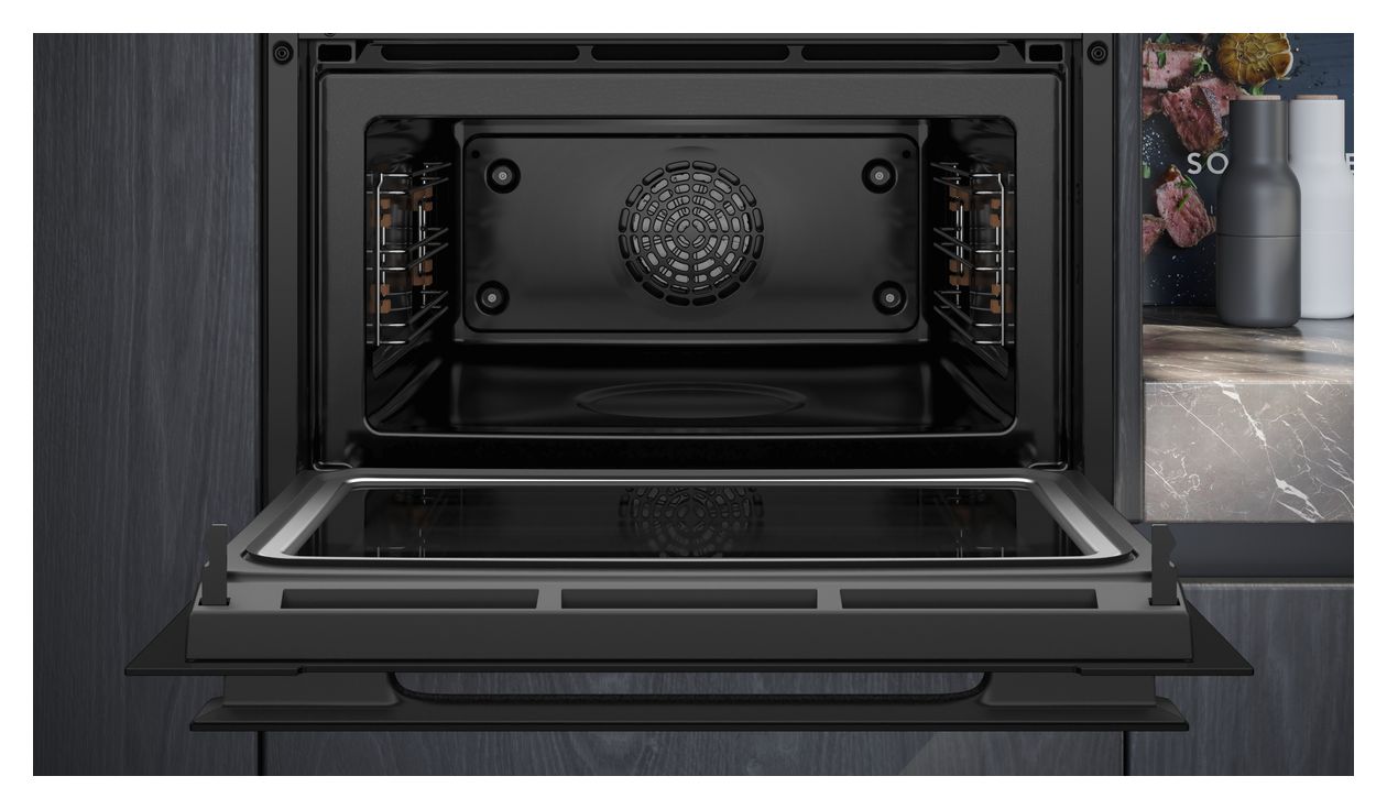 iQ700 CM924G1B1 Einbaubackofen kompakt AutoClean Mikrowelle (Schwarz/Edelstahl) 