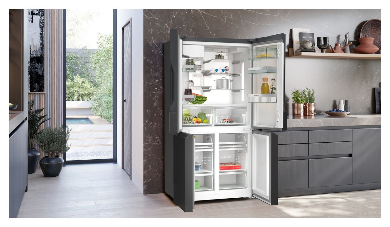 iQ700 KF96DPXEA Side-by-Side Kühl-/ Gefrierkombination French Door 375 l / 199 l 327 kWh NoFrost 1830 mm x 905 mm  (Grau) 