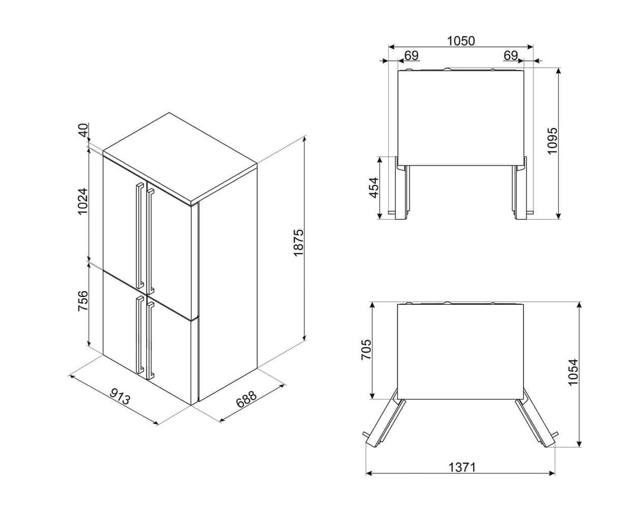 FQ60CAO5 Side-by-Side Kühl-/ Gefrierkombination French Door 385 l / 196 l 415 kWh NoFrost 1870 mm x 915 mm  (Anthrazit) 