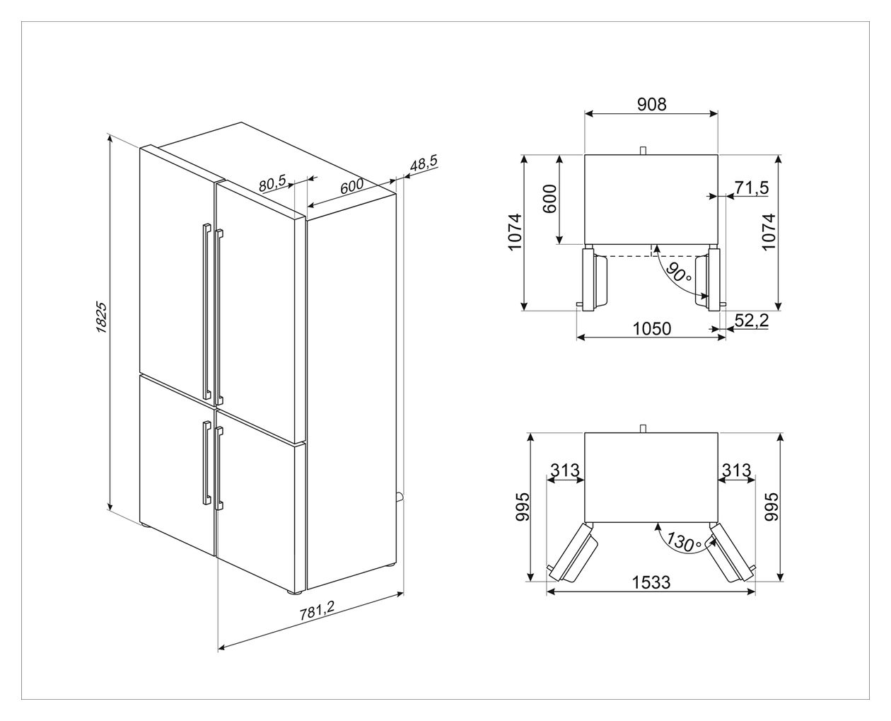 FQ60XDE Side-by-Side Kühl-/ Gefrierkombination French Door 376 l / 196 l 338 kWh NoFrost 1820 mm x 908 mm  (Edelstahl) 