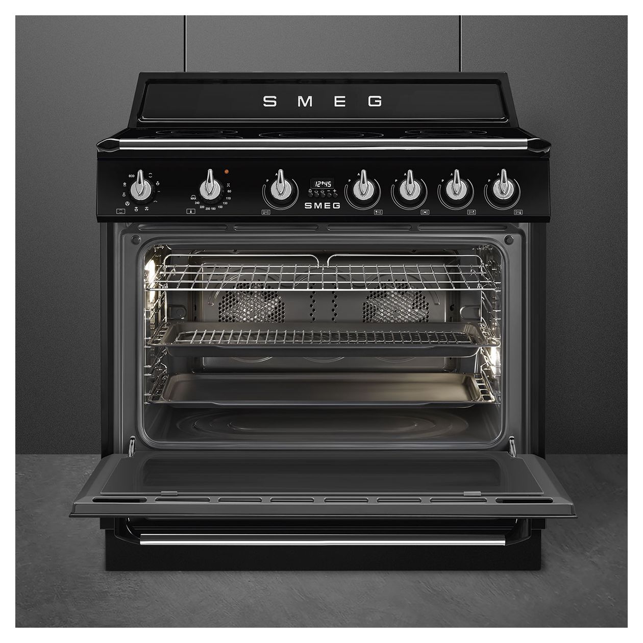 TR90IMBL Range Cooker (Kochherd) Elektro 115 l Zweikreis-Grill mit variabler Rate 9 Beheizungsarten AutoClean mit Induktions Kochfeld 