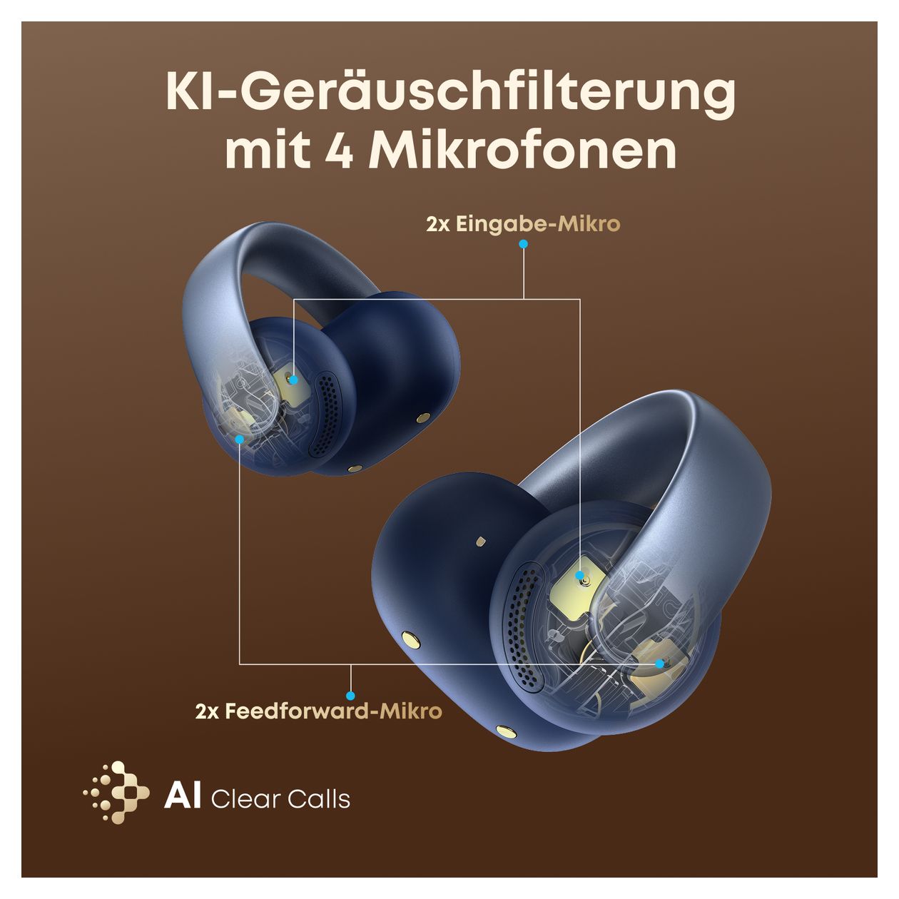 AeroClip Ohraufliegender Bluetooth Kopfhörer Kabellos TWS 8 h Laufzeit  (Blau) 