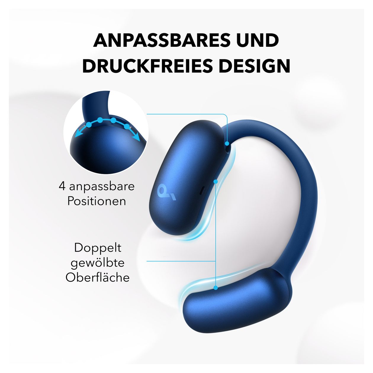 Aerofit 2 Ohraufliegender Bluetooth Kopfhörer kabellos 10 h Laufzeit IP55 USB Typ-C  (Blau) 