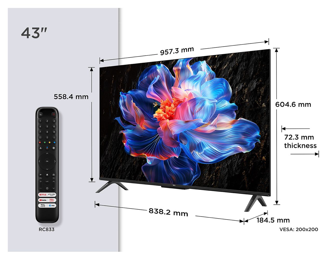 43P69K LED 109,2 cm (43 Zoll) Fernseher 4K Ultra HD VESA 200 x 200 mm 