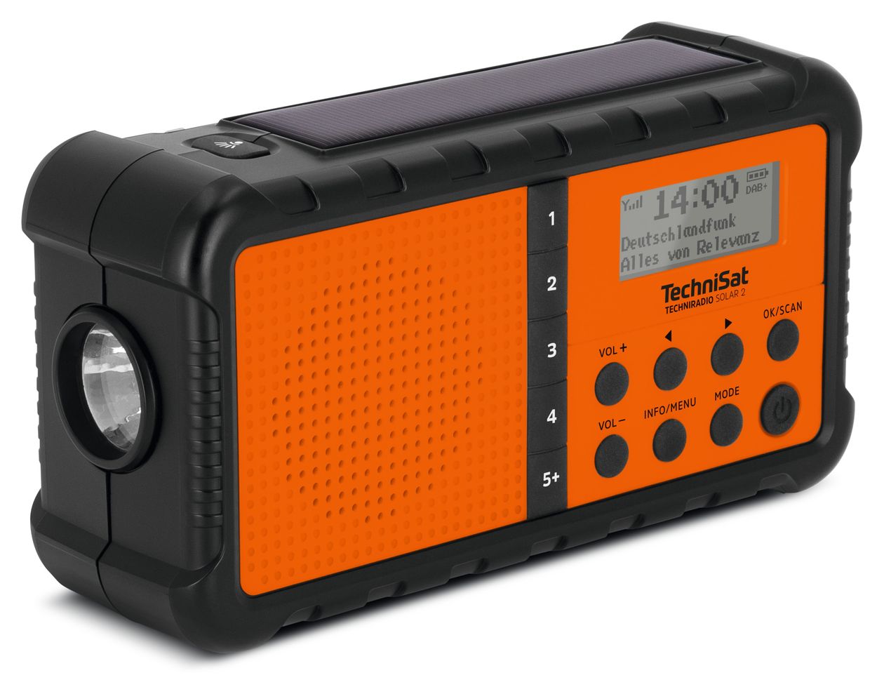 TechniRadio Solar 2 DAB+, FM Radio Tragbar Wasserfest IPX4  (Schwarz, Orange) 