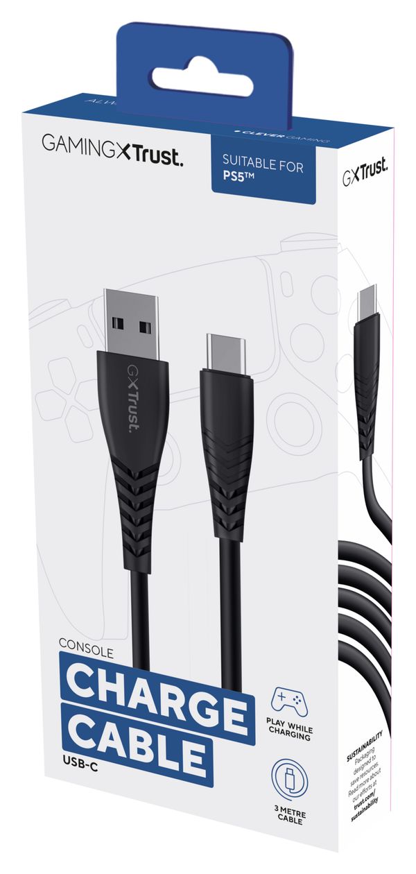 GXT226 Play & Charge 3m Kabel PS5 Gaming Controllerkabel PlayStation PS5  (Schwarz) 
