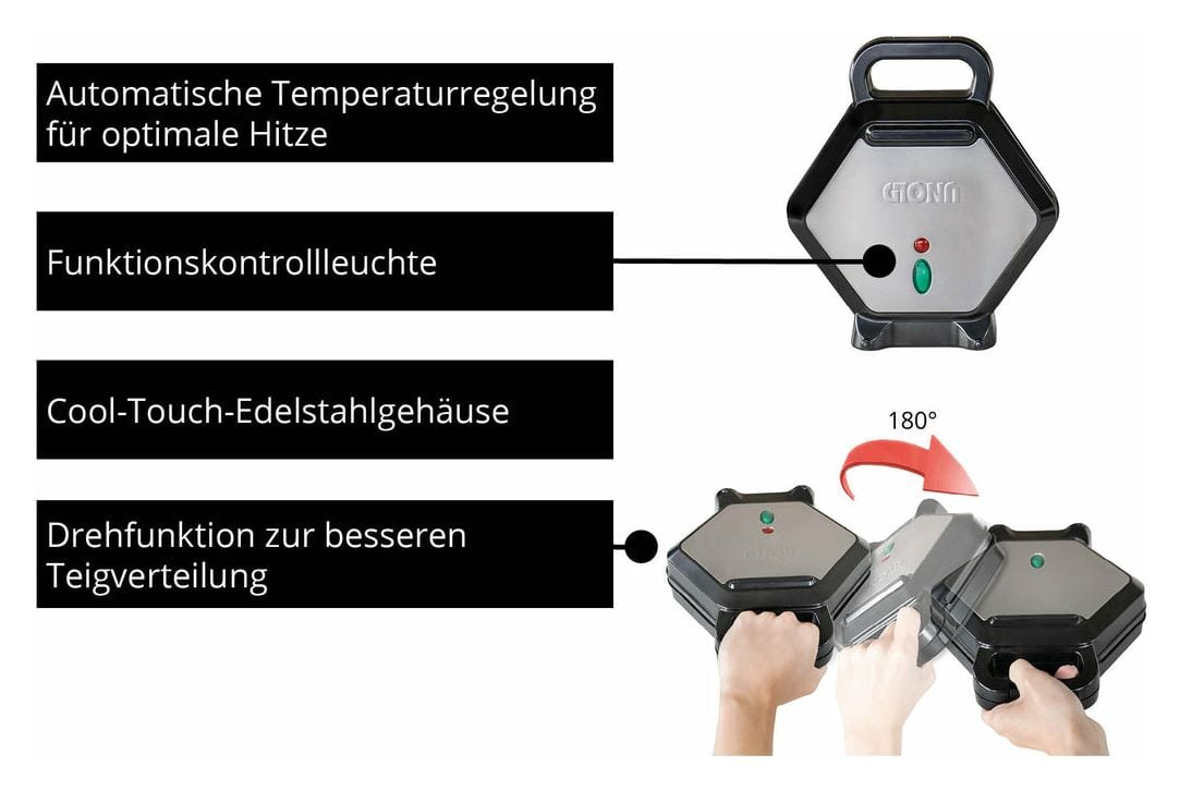 48245 Bobby Waffeleisen sechseckig für 1 Waffel(n) 700 W 