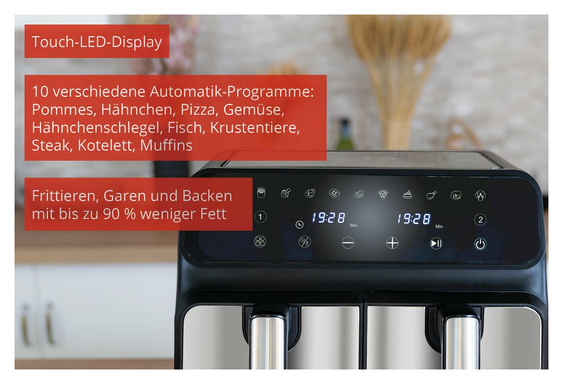 58685 Twin Zone Doppel Heißluftfritteuse 8 l 1700 W  (Schwarz, Grau) 