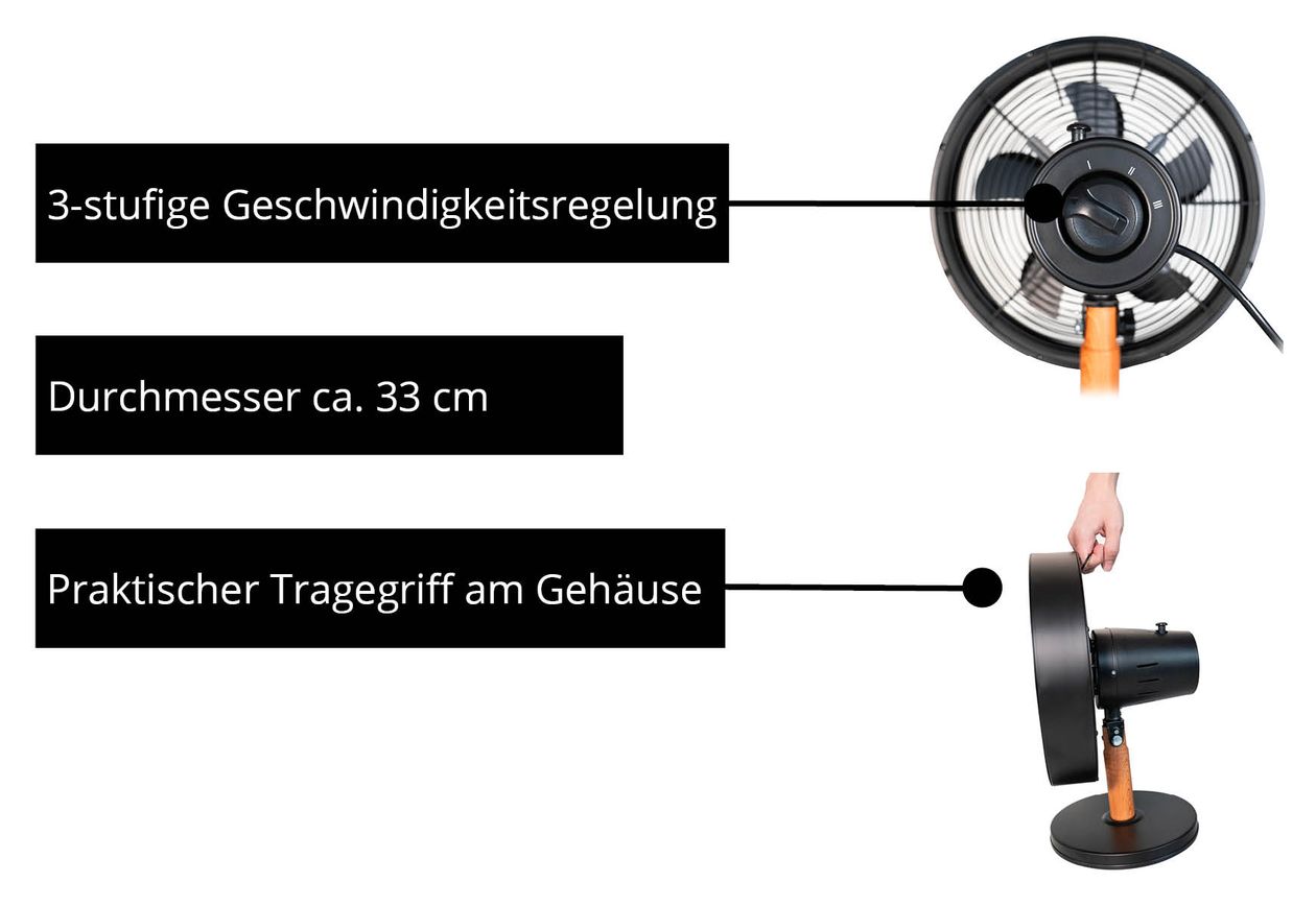 Black Steel Ventilator Tisch neigbar  (Schwarz, Holz) 