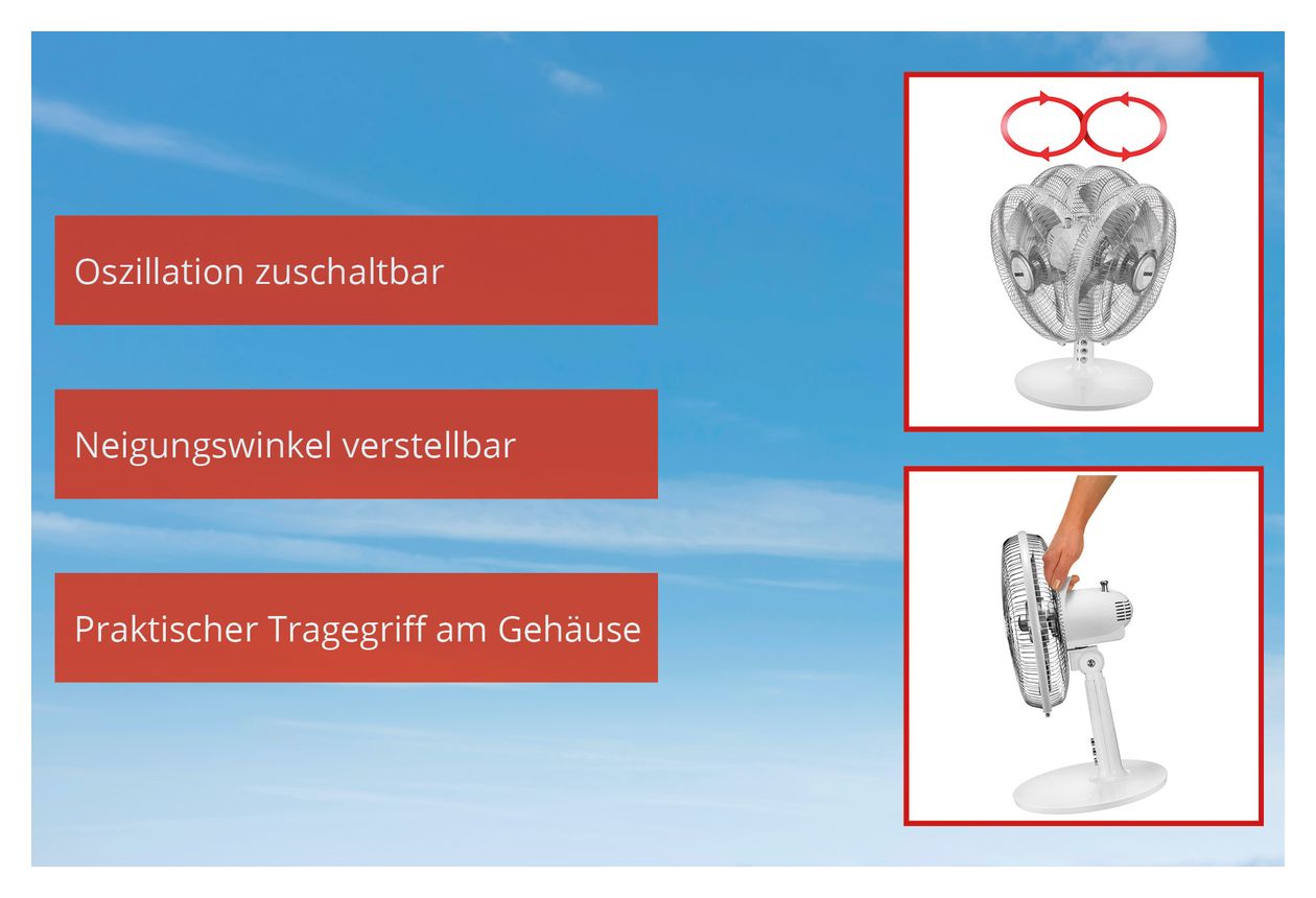 Silverline Ventilator Tisch neigbar  (Silber, Weiß) 