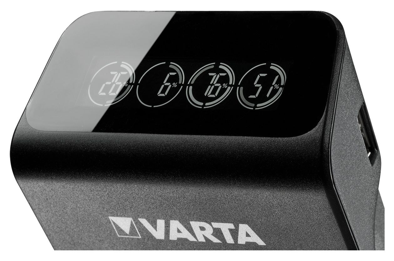 Akku Ladegerät, inkl. 4X AA 2100mAh, Batterieladegerät für wiederaufladbare AA/AAA/9V und USB Geräte, LCD Plug Charger+, Einzelschachtladung 