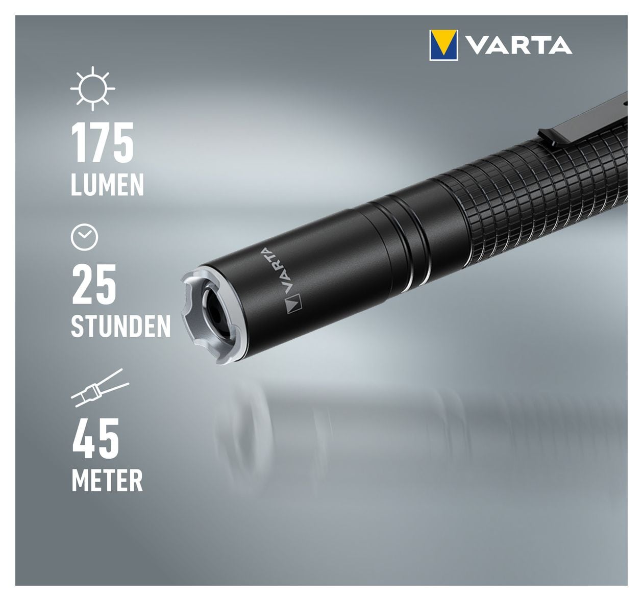 Aluminium F10 Pro LED Taschenlampe (inkl. 2x Longlife Power AAA Batterien für den täglichen Gebrauch, 175 Lumen, stoßfest, 3 Jahre Garantie) schwarz für Haushalt, Camping, Outdoor 