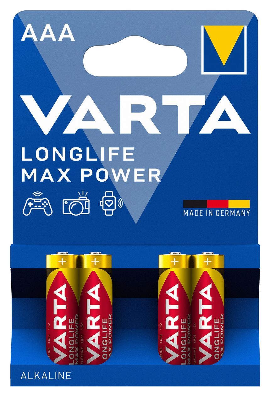 Longlife Max Power Batterie AAA Alkali 1,5 V 4 Stück  (Gold, Rot) 