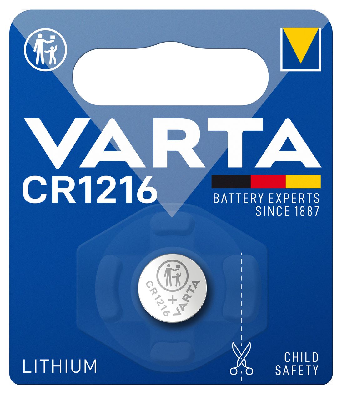 Batterien Knopfzelle CR1216, 1 Stück, Lithium Coin, 3V, kindersichere Verpackung, für elektronische Kleingeräte - Autoschlüssel, Fernbedienungen, Waagen 