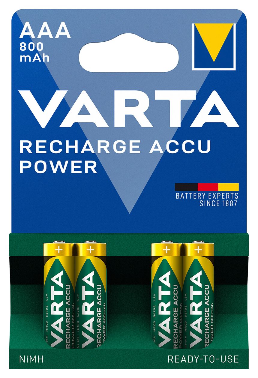 Recharge Accu Power AAA 800 mAh 4er Pack (vorgeladener NiMH-Akku, Micro, wiederaufladbarer Akku, gebrauchsfertig) 