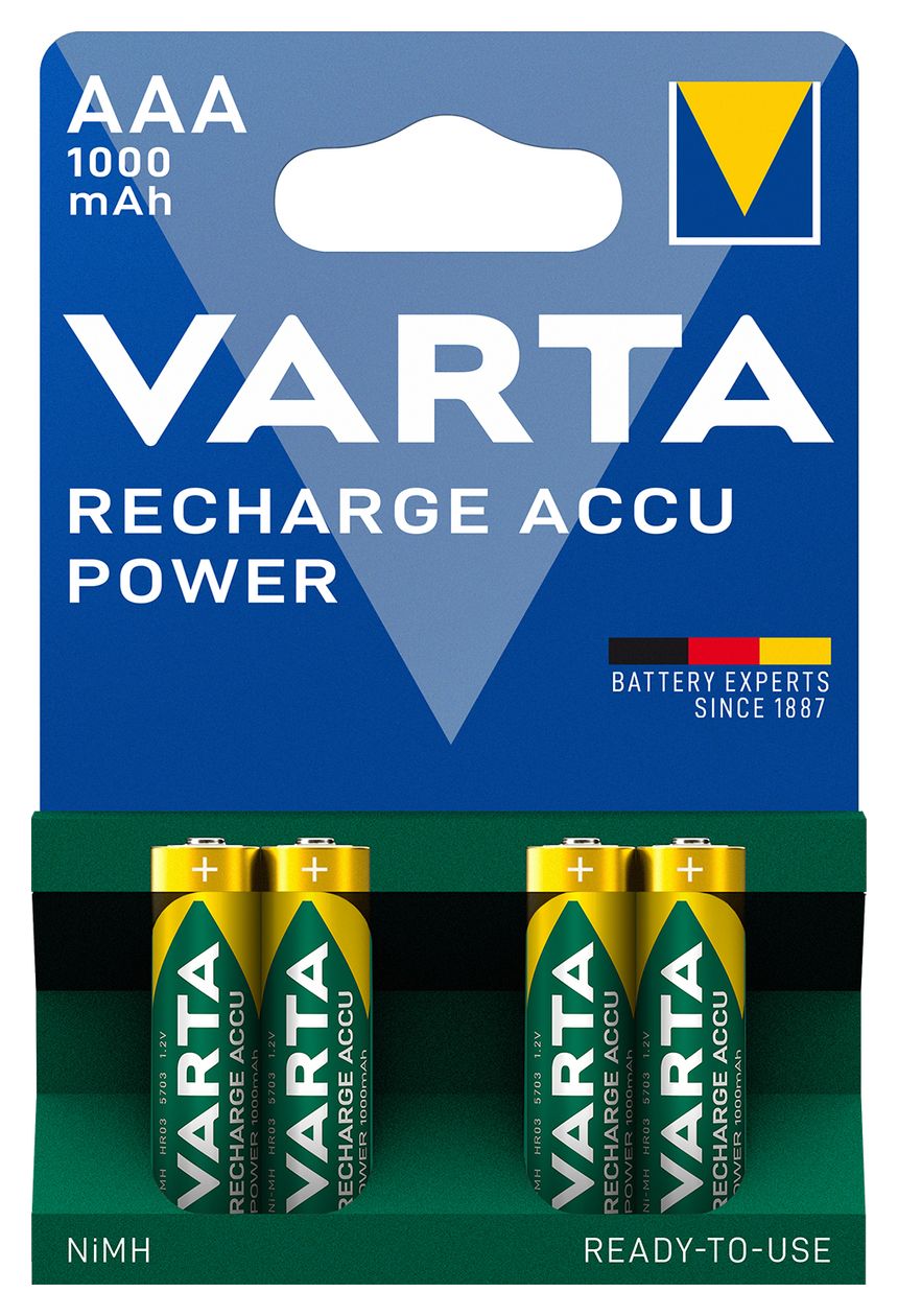 Recharge Accu Power AAA 1000 mAh 4er-Pack (vorgeladener NiMH-Akku, Micro, wiederaufladbarer Akku, gebrauchsfertig) 