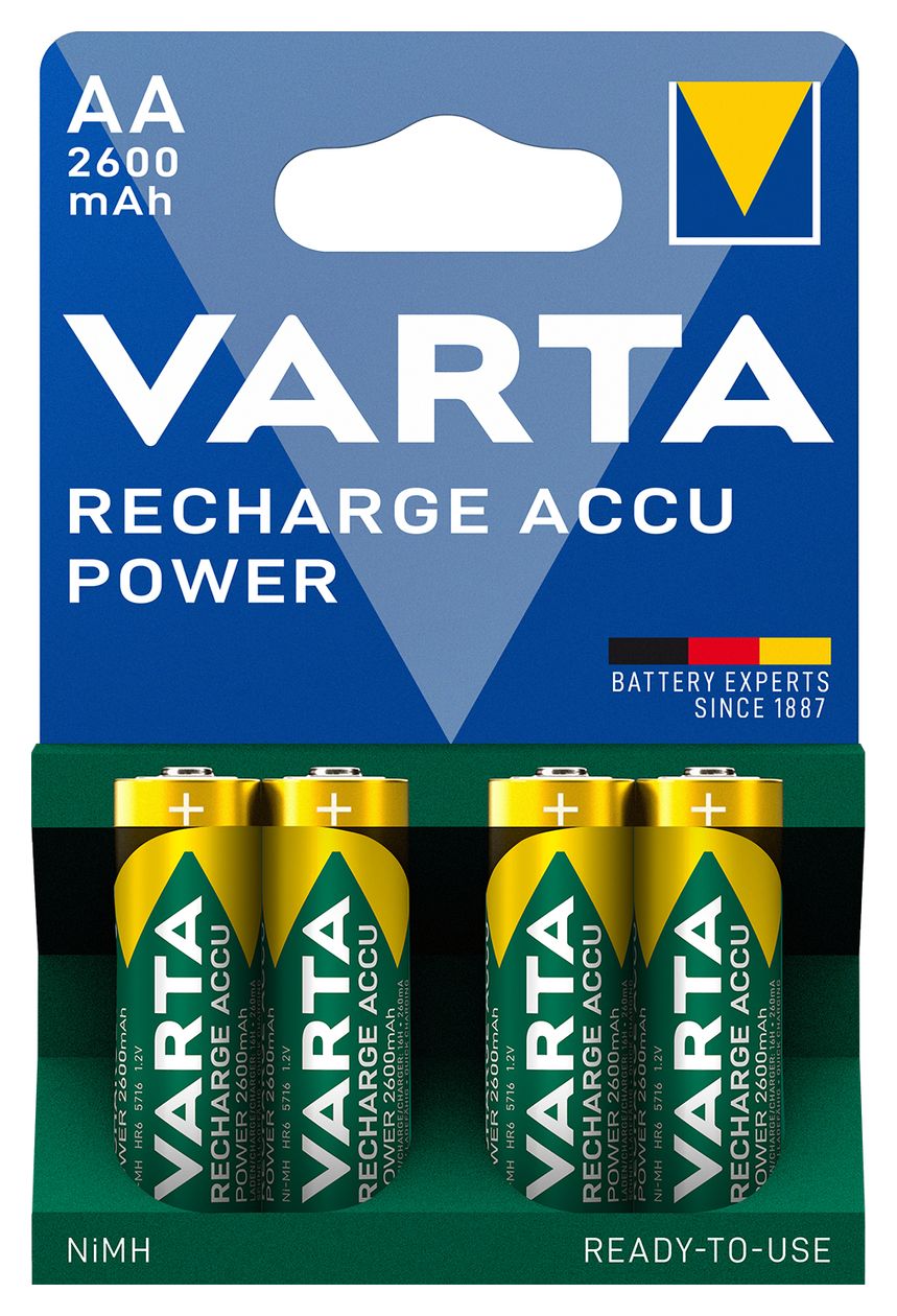 Recharge Accu Power AA 2600 mAh 4er-Pack (vorgeladener NiMH-Akku, Micro, wiederaufladbarer Akku, gebrauchsfertig) 