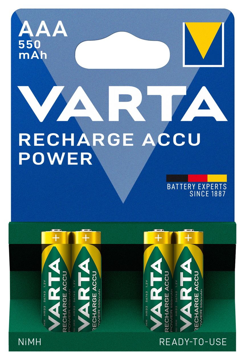 RECHARGE ACCU Power. Vorgeladener AAA Micro NiMH Akku (4er Pack, 550mAh) - Wiederaufladbar ohne Memory-Effekt - Ready to Use Technologie 