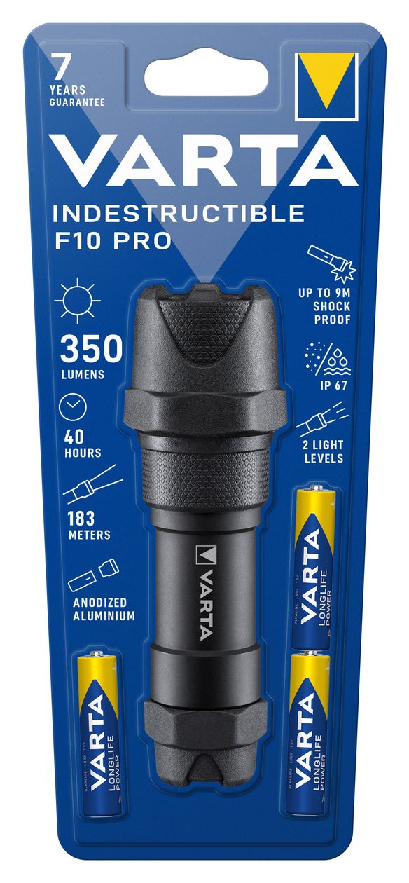 Taschenlampe LED 6 Watt inkl. 3x AAA Batterien, Indestructible F10 Pro Leuchte, Lampe, Arbeitsleuchte mit zwei Leuchtmodi, extrem robuste Taschenleuchte, klein, wasser- und staubgeschützt 