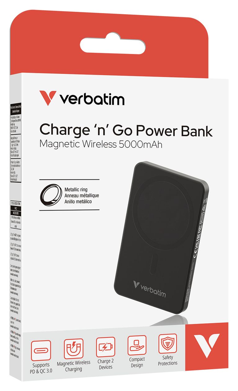 Charge 'n' Go Essentials 5000 mAh Powerbank USB Typ-C Kabelloses Laden  (Schwarz) 