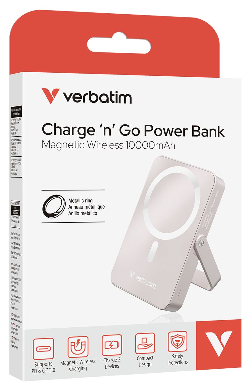 Charge 'n' Go Magnetic Wireless 10000 mAh Powerbank USB Typ-C Kabelloses Laden  (Pink) 