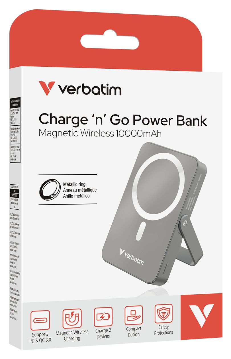 Charge 'n' Go Magnetic Wireless 10000 mAh Powerbank USB Typ-C Kabelloses Laden  (Grau) 