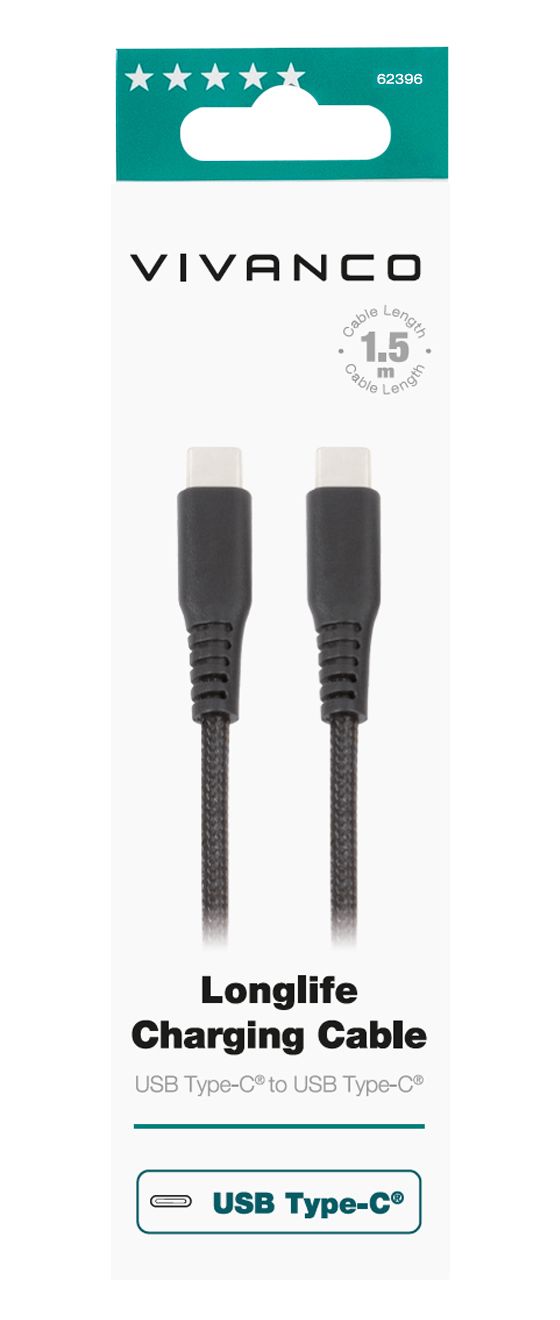 62396 USB C auf USB C Männlich 1,5 m  (Schwarz) 