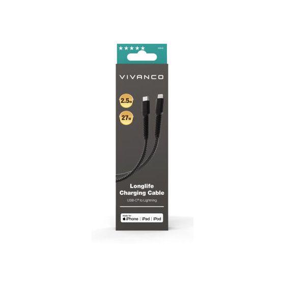 63642 Rundkabel USB C auf Lightning Männlich bis 30 W 2,5 m  (Schwarz) 