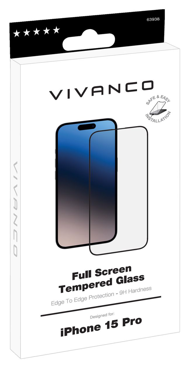 63938 Klare Bildschirmschutzfolie gehärtetes Glas 9H für  Apple iPhone 15 Pro Schmutzabweisend, Schlagfest, Kratzresistent, Splitterfrei 