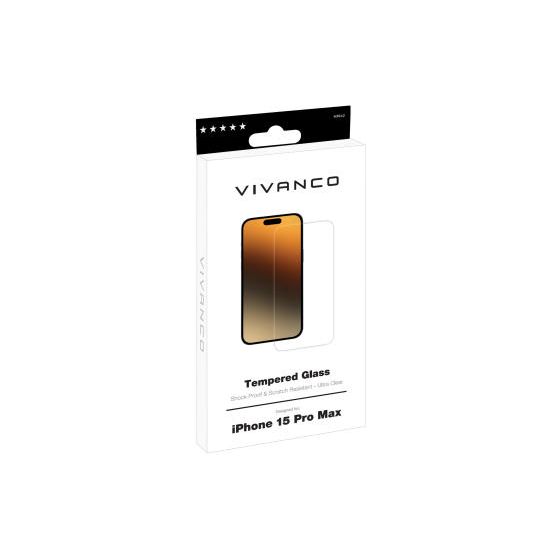 63942 Klare Bildschirmschutzfolie Glas 9H für  Apple iPhone 15 Pro Max Stoßfest, Schmutzabweisend, Schlagfest, Kratzresistent 