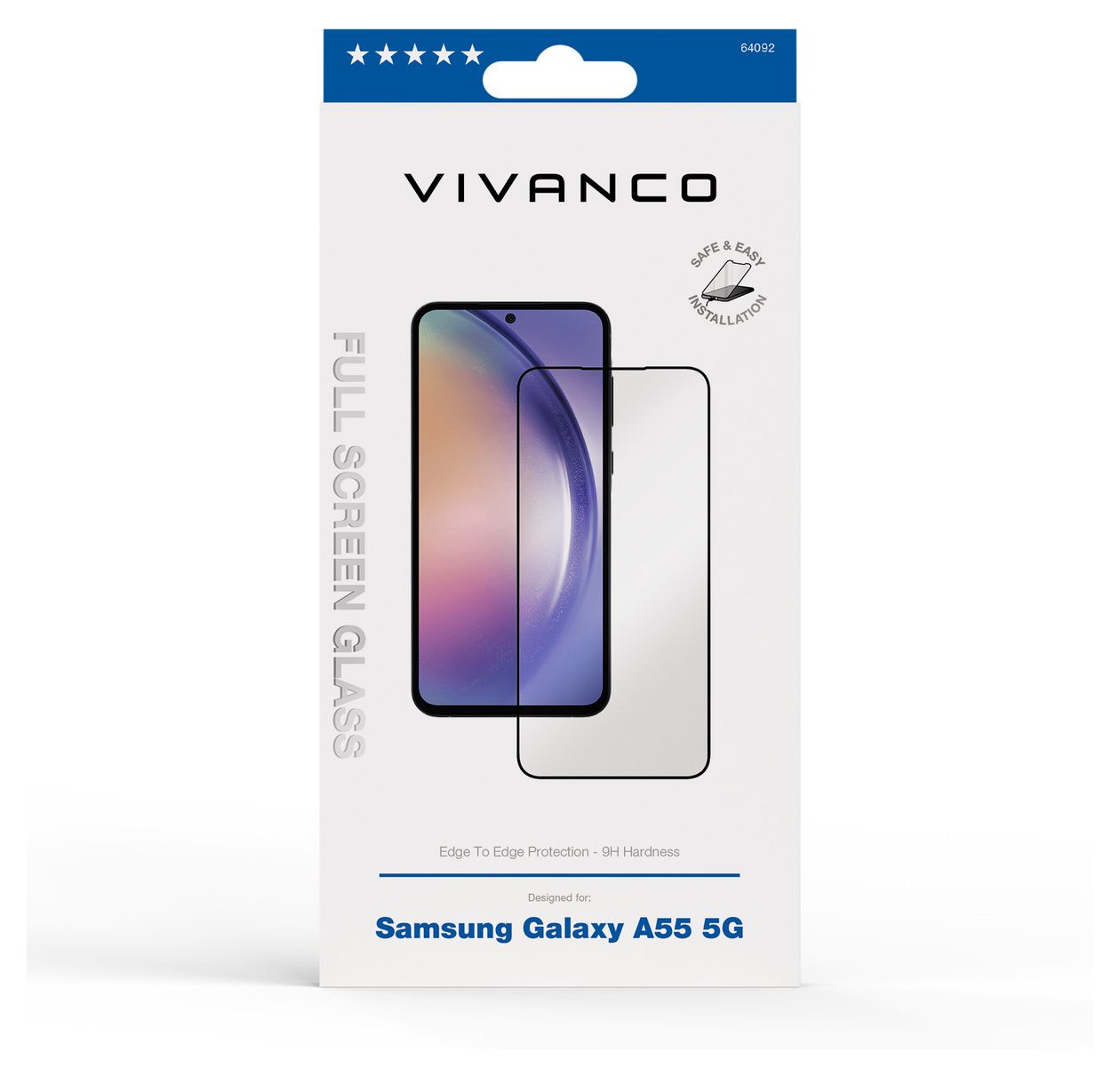 64092 Klare Bildschirmschutzfolie gehärtetes Glas 9H für  Samsung Galaxy A55 5G Schmutzabweisend, Schlagfest, Kratzresistent, Splitterfrei 