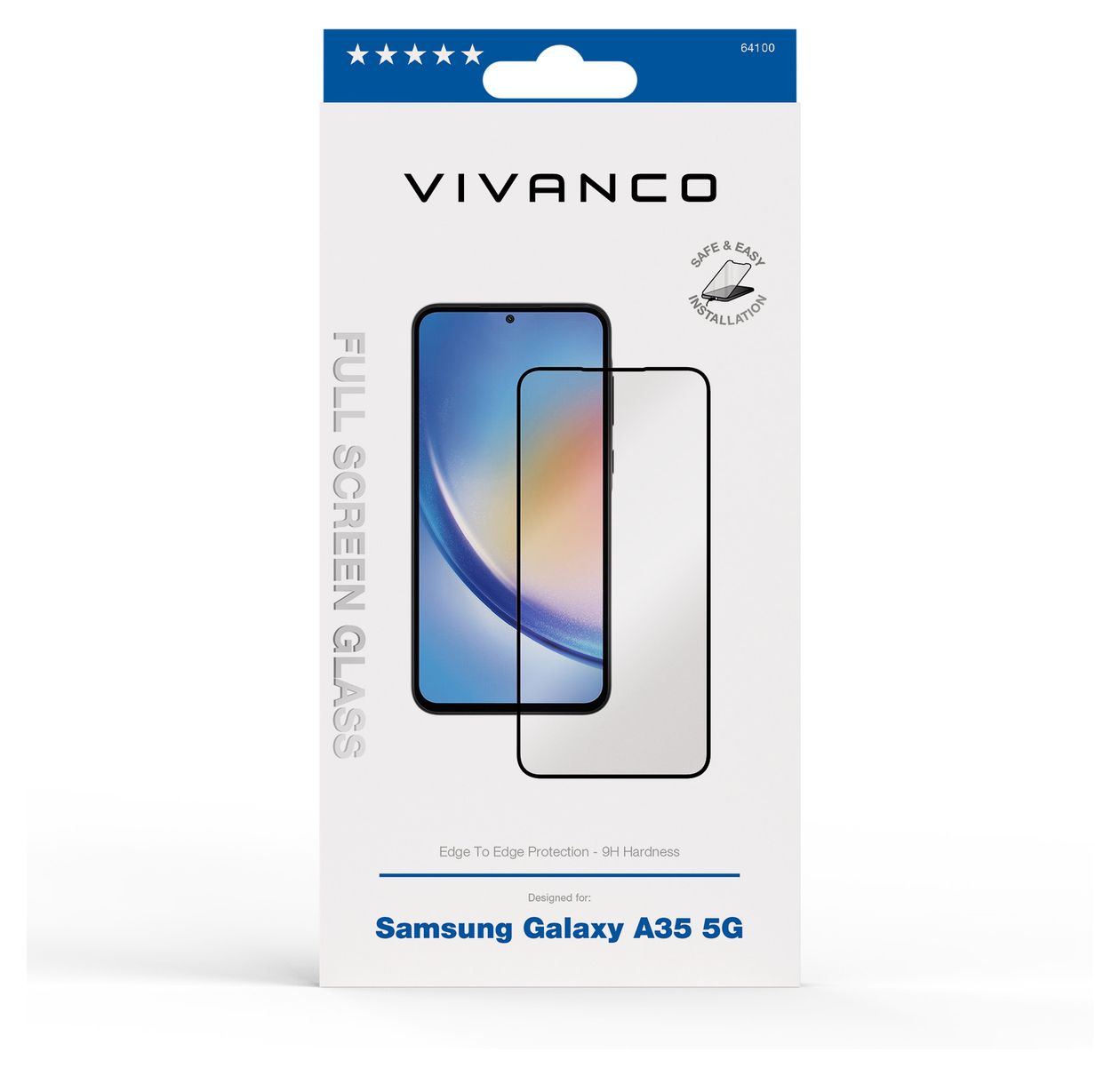 64100 Klare Bildschirmschutzfolie gehärtetes Glas 9H für  Samsung Galaxy A35 5G Schmutzabweisend, Schlagfest, Kratzresistent, Splitterfrei 