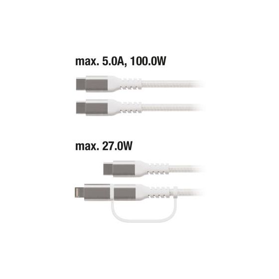 64216 Rundkabel USB C auf USB C/Lightning Männlich bis 100 W 1,2 m  (Weiß) 