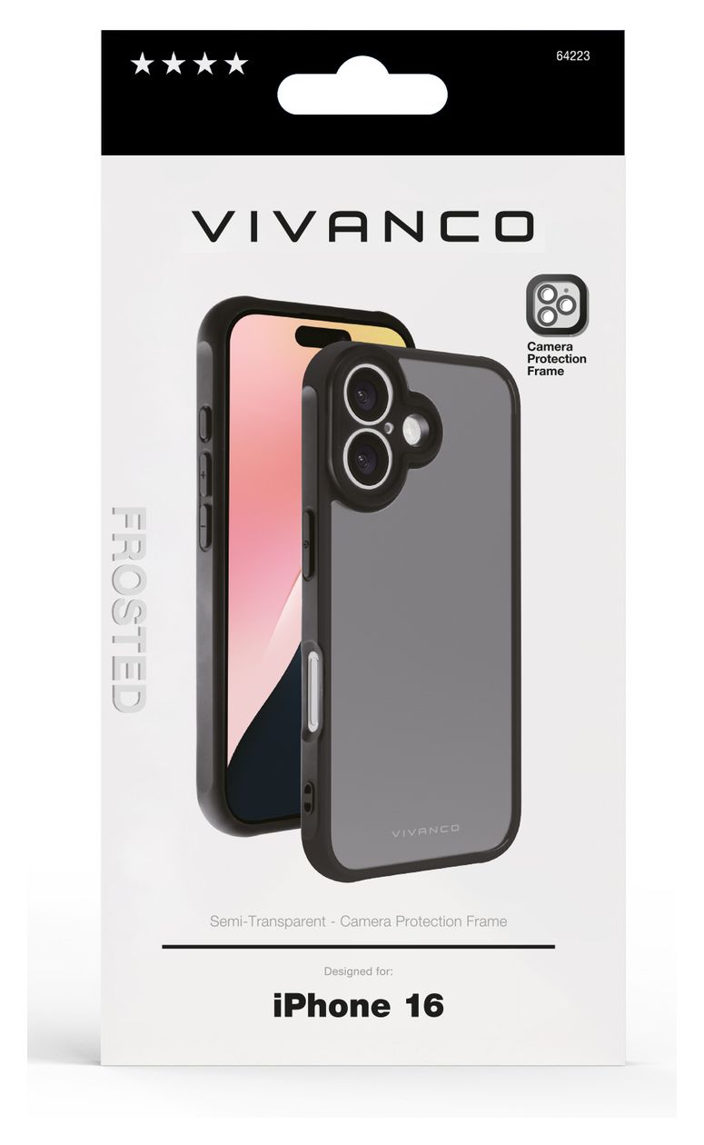 Frosted Cover für Apple iPhone 16 (Schwarz, Durchscheinend) 