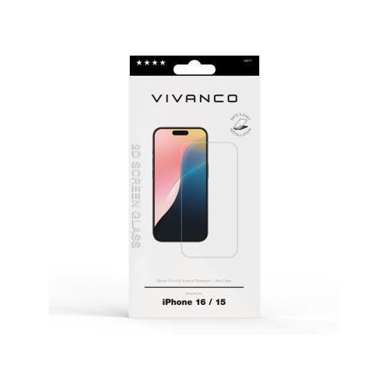 2D Klare Bildschirmschutzfolie 9H für Apple iPhone 16, iPhone 15 