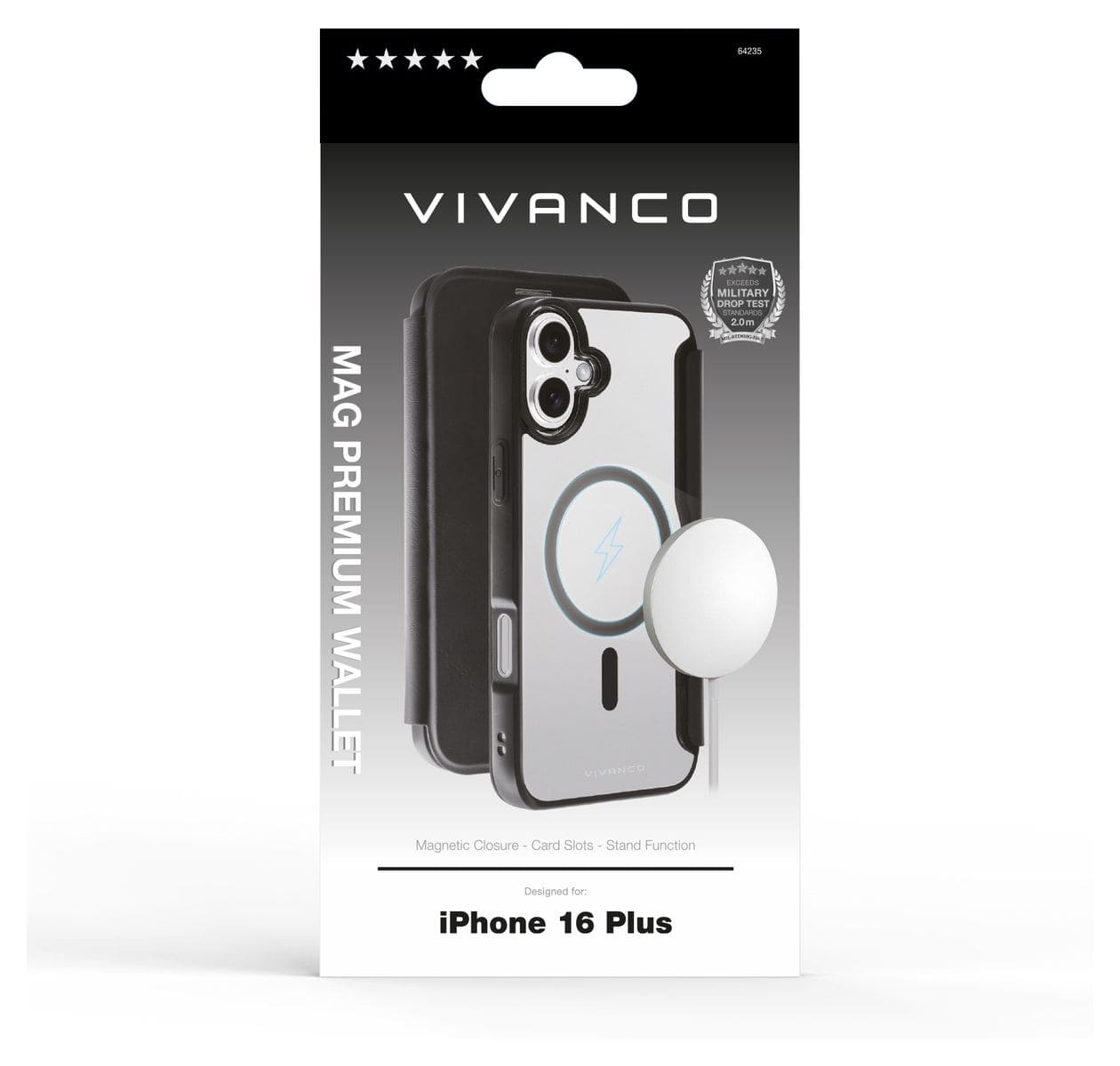 Mag Premium Wallet Geldbörsenhülle für Apple iPhone 16 Plus  (Schwarz) 