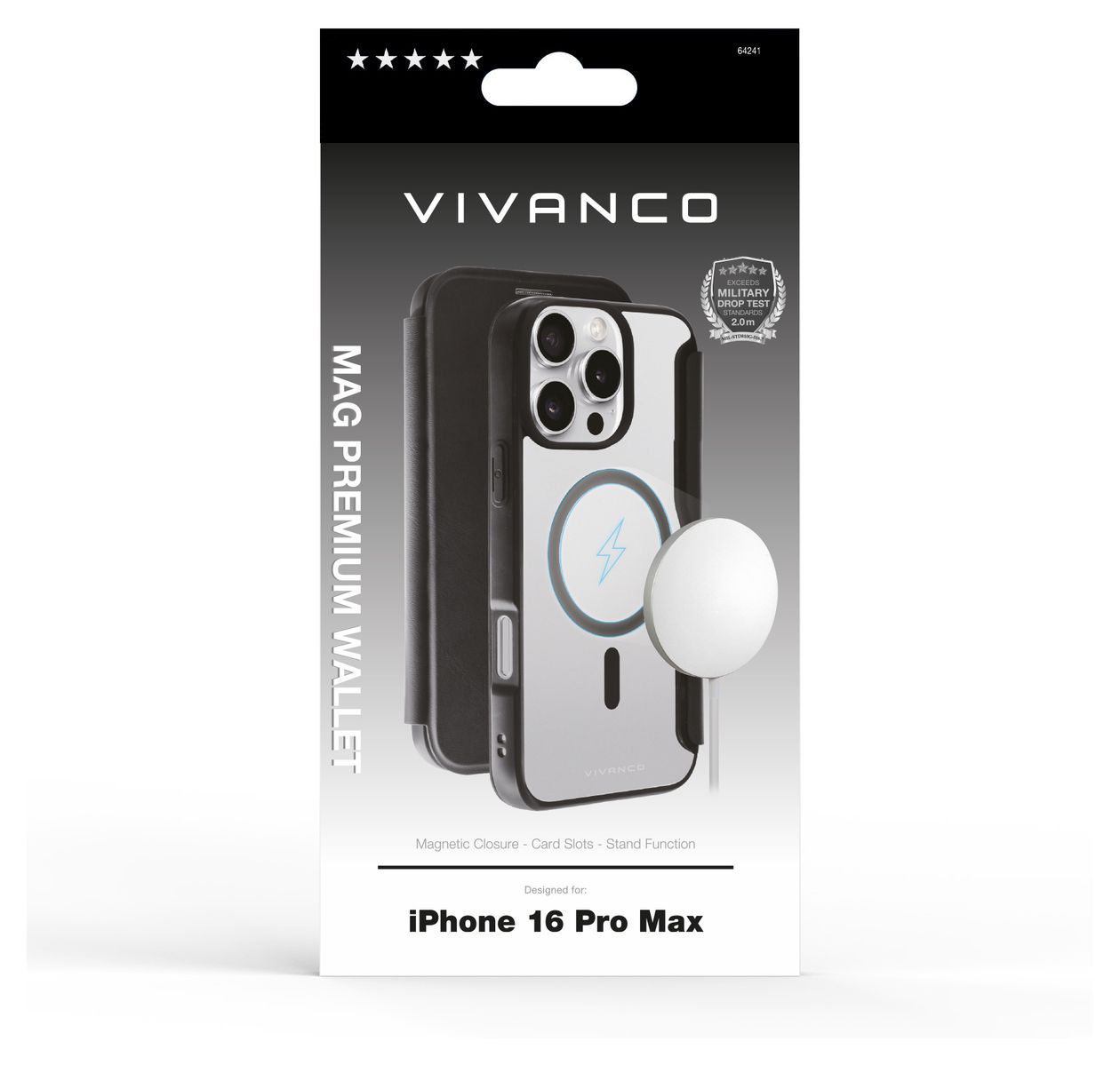 Mag Premium Wallet Geldbörsenhülle für Apple iPhone 16 Pro Max  (Schwarz) 