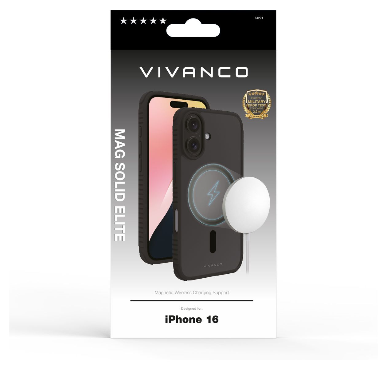 Mag Solid Elite Cover für Apple iPhone 16 (Schwarz, Durchscheinend) 